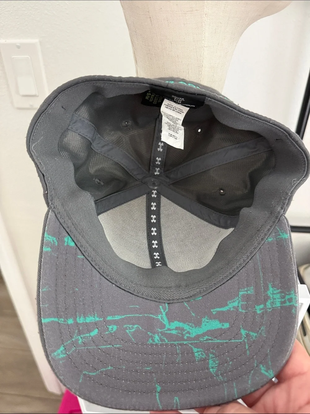 Under Armour Youths Charcoal Hat with Teal Stitching